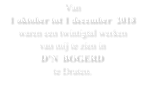 Van  1 oktober tot 1 december  2018  waren een twintigtal werken  van mij te zien in   D’N  BOGERD   te Druten.