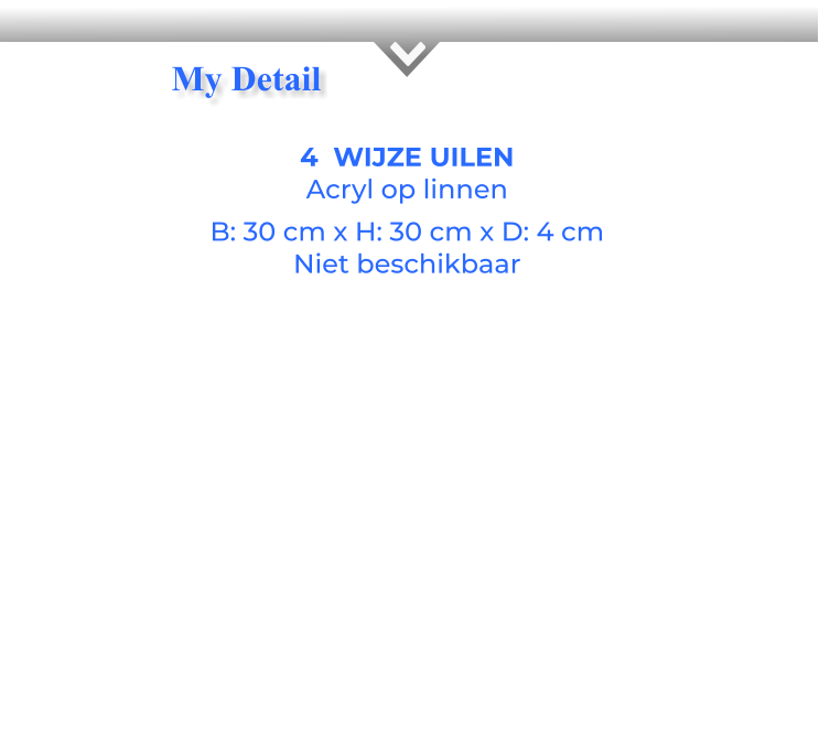 4  WIJZE UILENAcryl op linnen B: 30 cm x H: 30 cm x D: 4 cm Niet beschikbaar My Detail